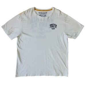 Nautica Jeans Co Graphic T Shirt XL White Anchor Logo Double Sided